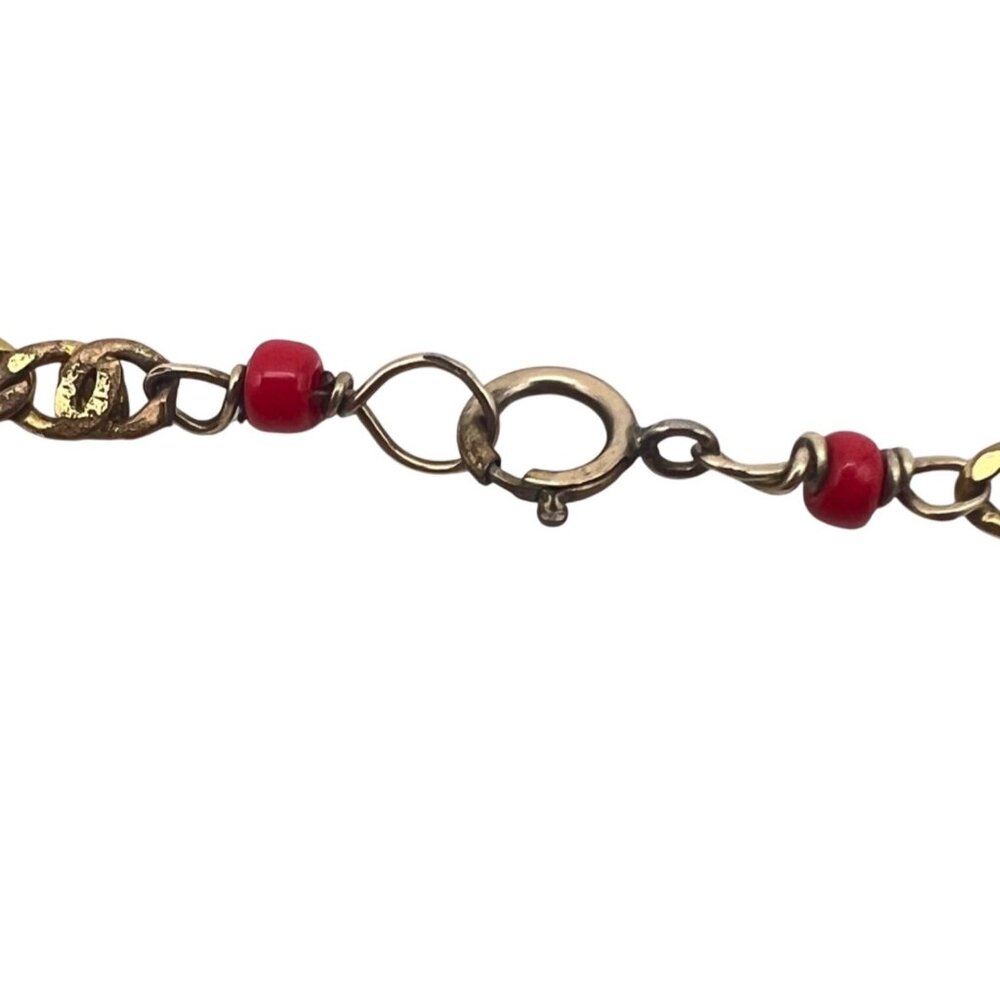 Vintage 1/20 14K Gold-Filled Anklet Bracelet Black Red Bead Charms Dangle 9.5" - Picture 5 of 9